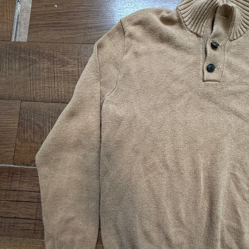 Polo Ralph Lauren Sweater Mens Medium Tan Mock Neck Quarter Button Cotton Knit